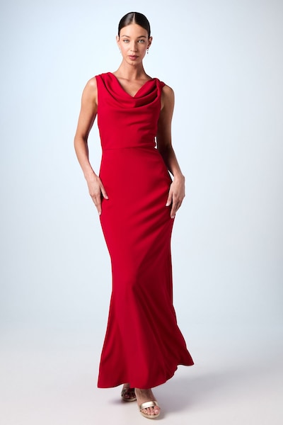 Coast Twist Detail Cowl Neck Satin Maxi Bridesmaid Dress Red