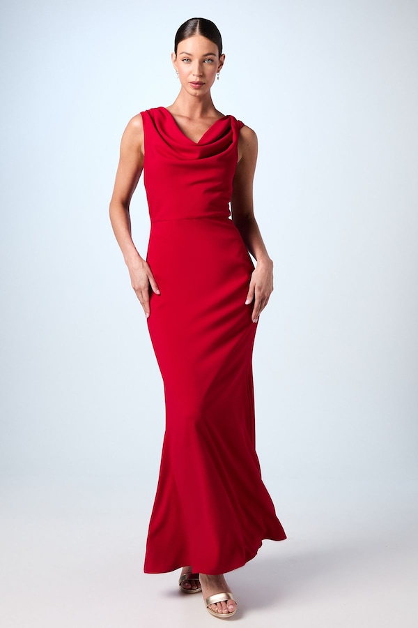 Coast Twist Detail Cowl Neck Satin Maxi Bridesmaid Dress Red
