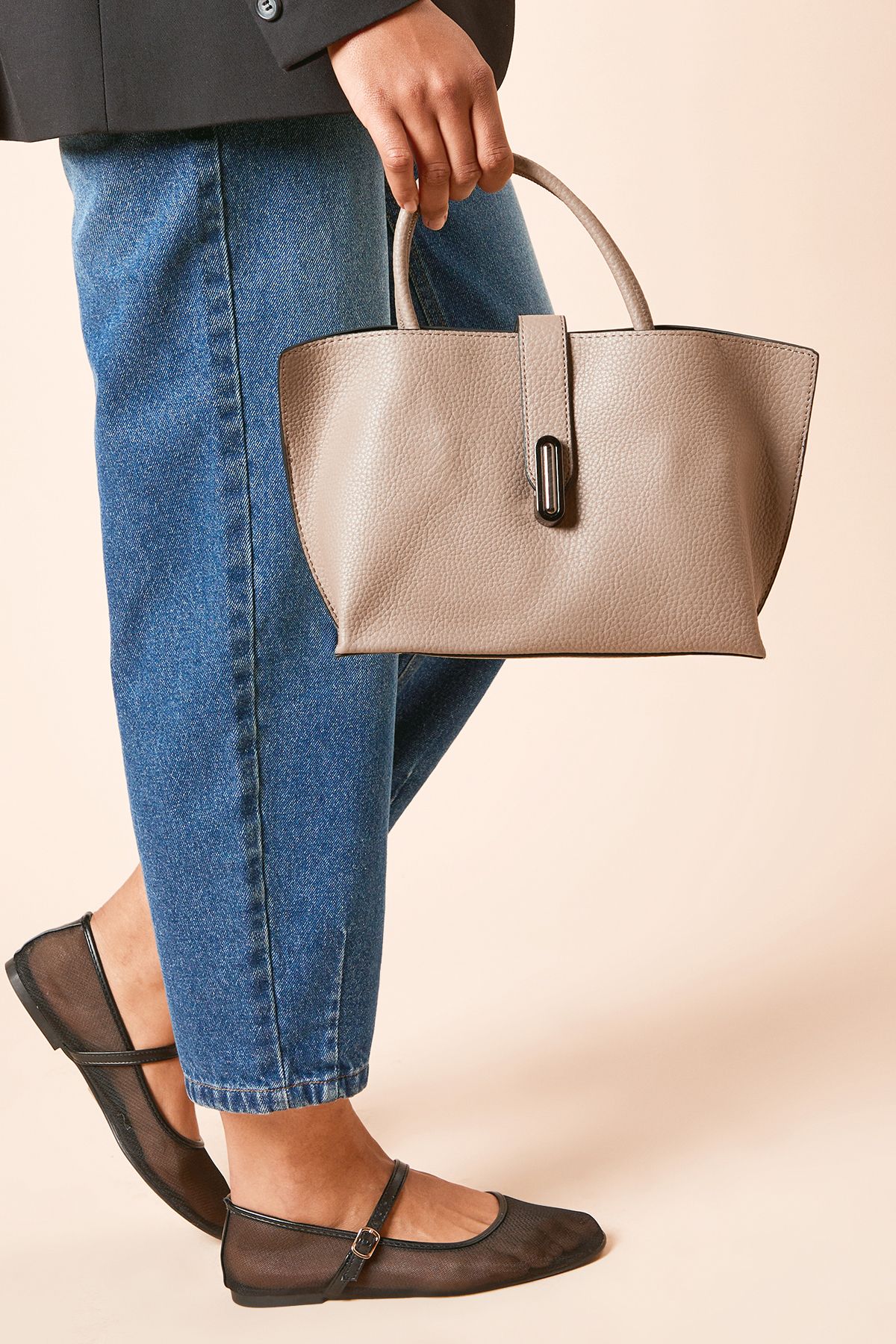 Dorothy Perkins Bolton Faux Leather Shopper Tote Bag With Crossbody Strap Taupe image 1