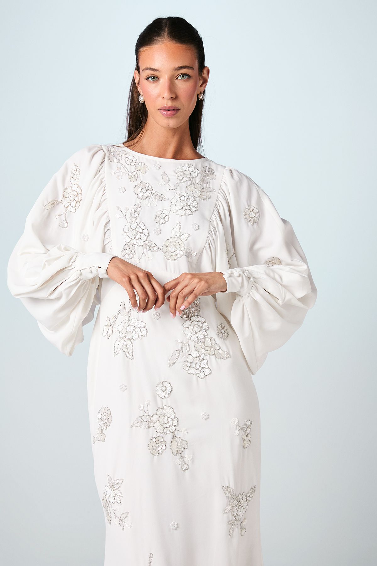 Coast Premium Beaded Floral Embellished Long Sleeve Wedding Dress Ivory image 2