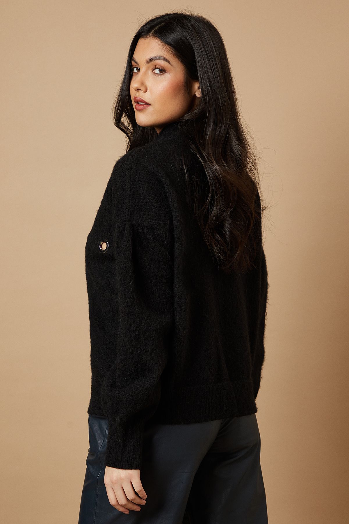 Warehouse Eyelet Scoop Neck Jumper Black image 3