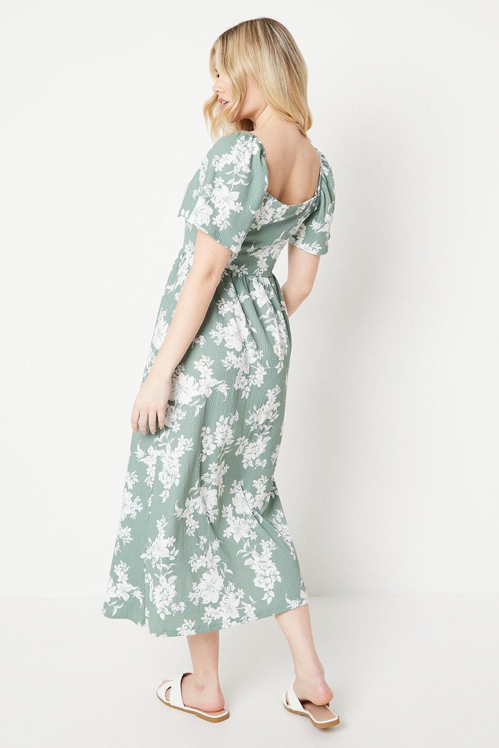 Dorothy Perkins Floral Print Flutter Sleeve Jersey Midi Dress Sage image 3