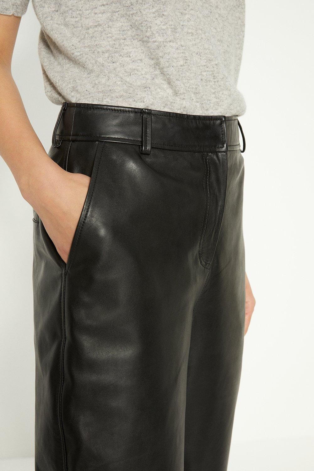 Oasis Real Leather Barrel Leg Trouser Black image 2