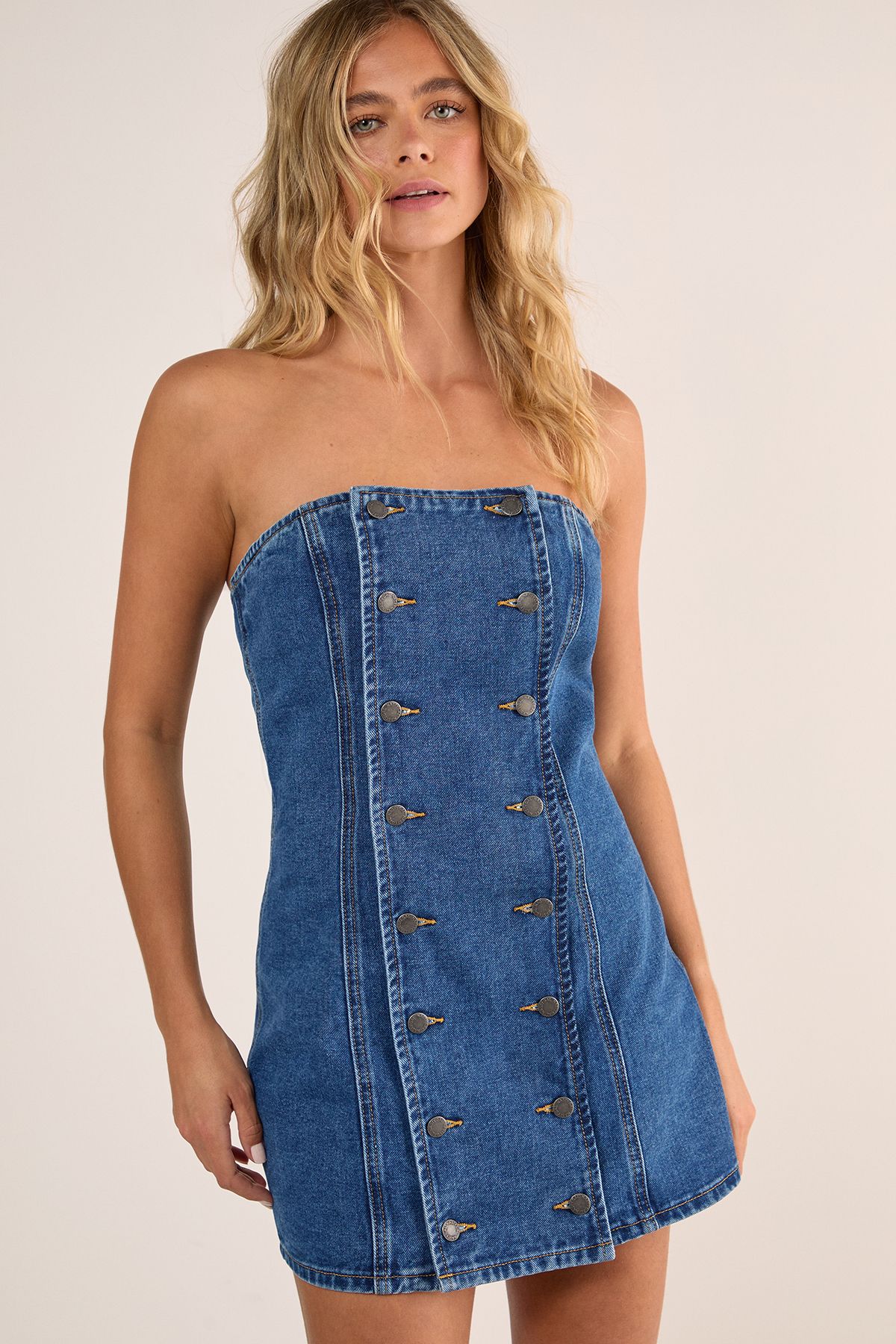NastyGal Button Front Denim Mini Dress Dark Wash image 3