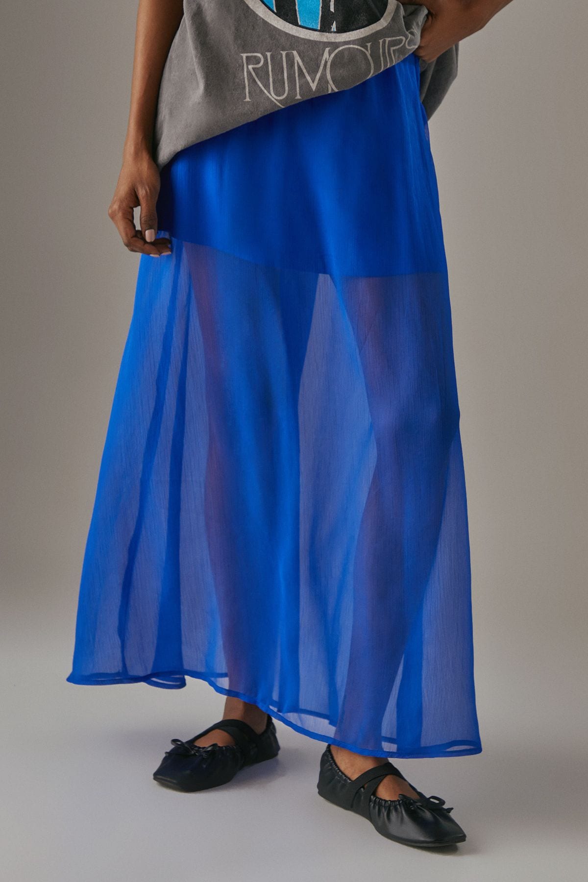 Warehouse Chiffon High Waisted Short Lining Maxi Skirt Electric Blue image 1