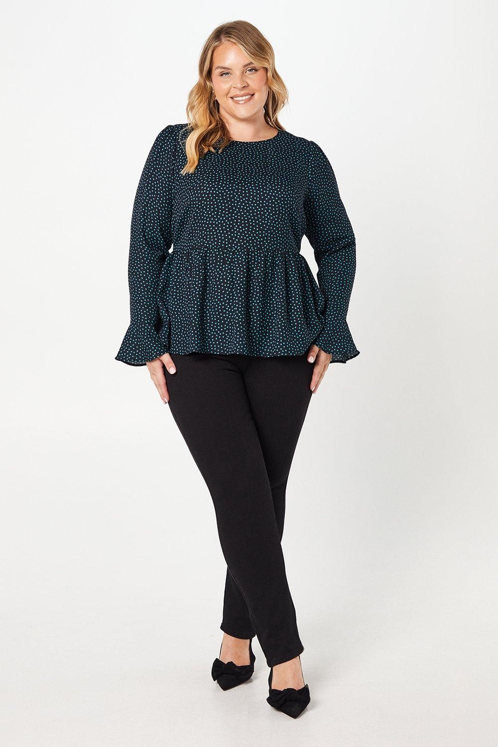 Dorothy Perkins Curve Empire Seam Smock Top Spot Print Black image 2