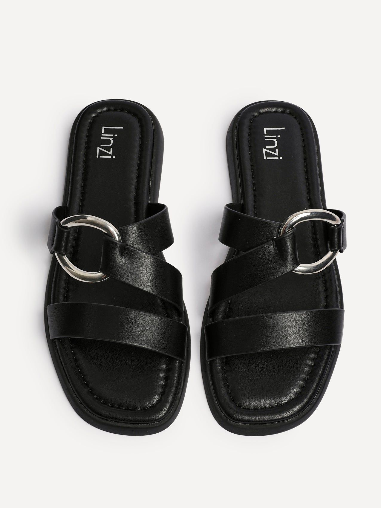 Linzi Cassandra Black Faux Leather Double Strap Sandal image 5