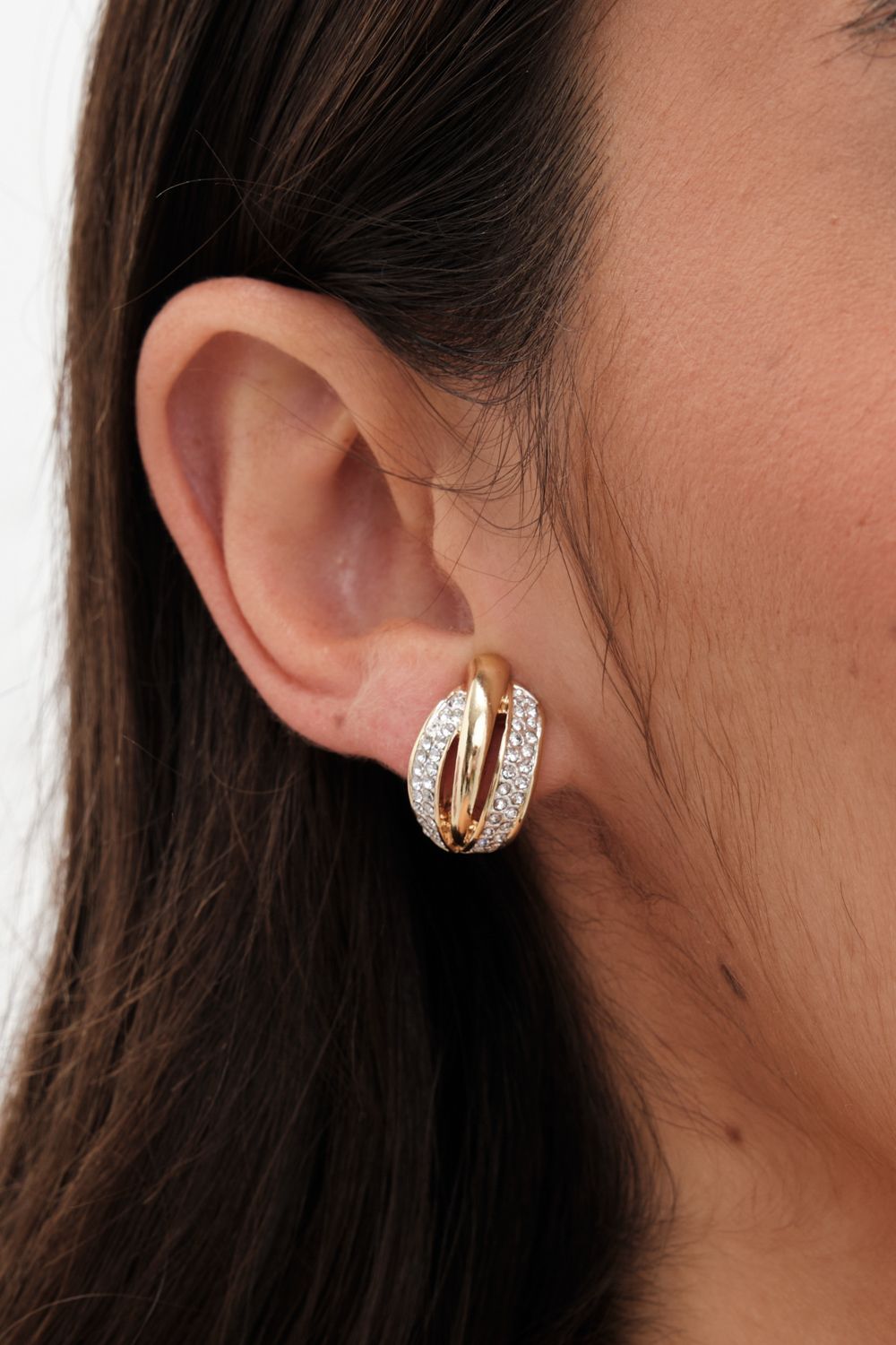 Jon Richard Gold Plated And Crystal Ribbed Clip Earrings image 2