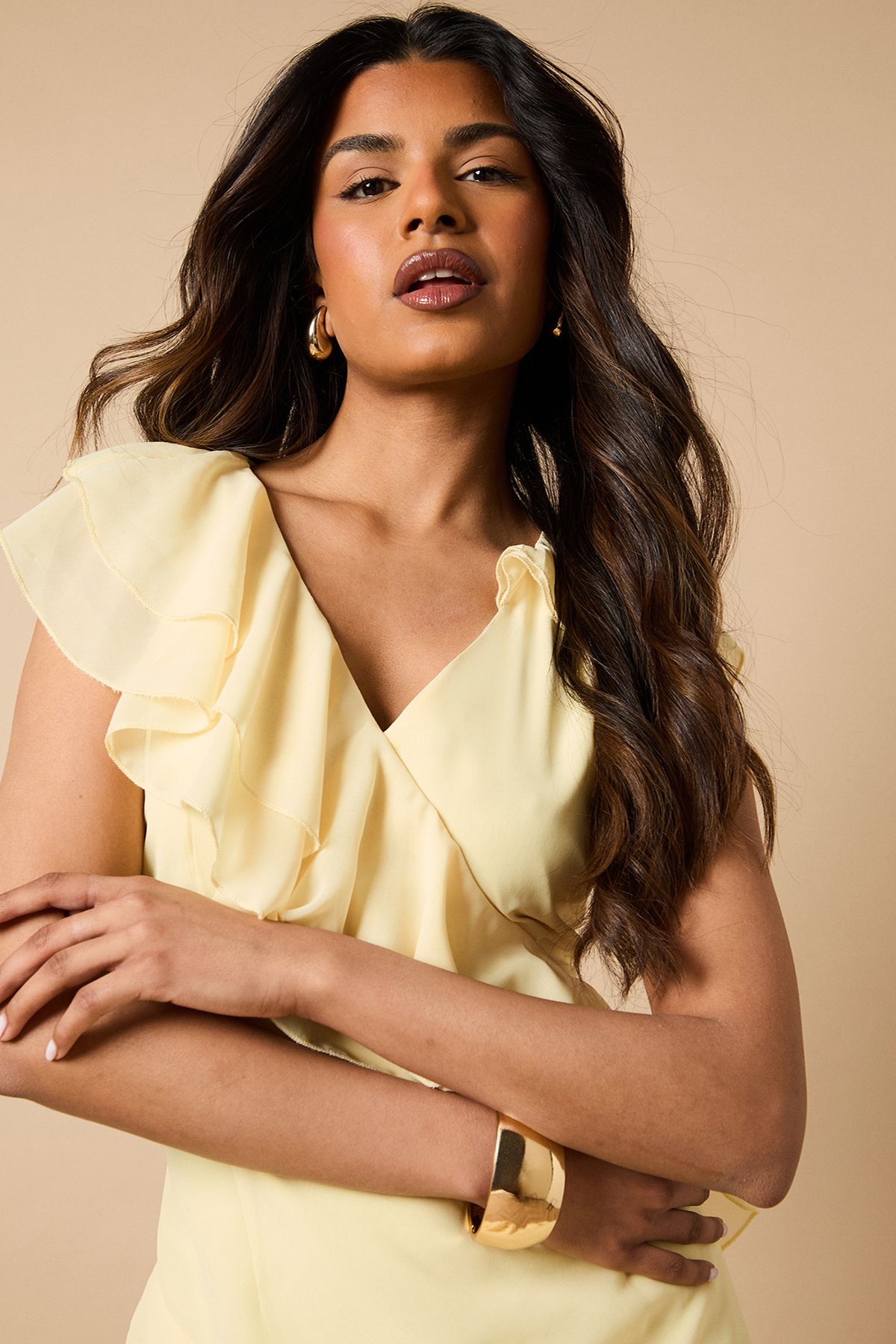 Oasis Petite Ruffle Asymmetric Maxi Dress Yellow image 2