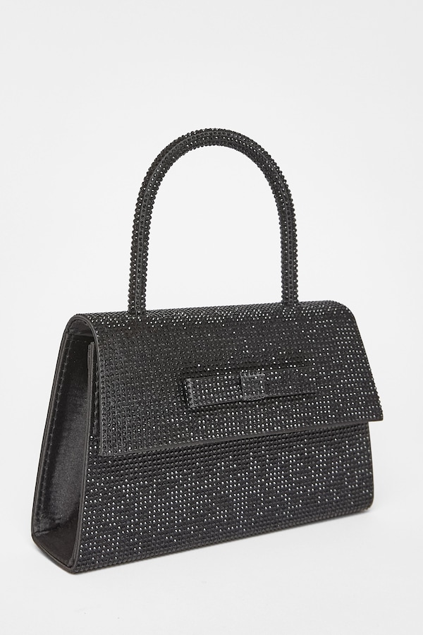 Quiz Black Diamante Top Handle Bag