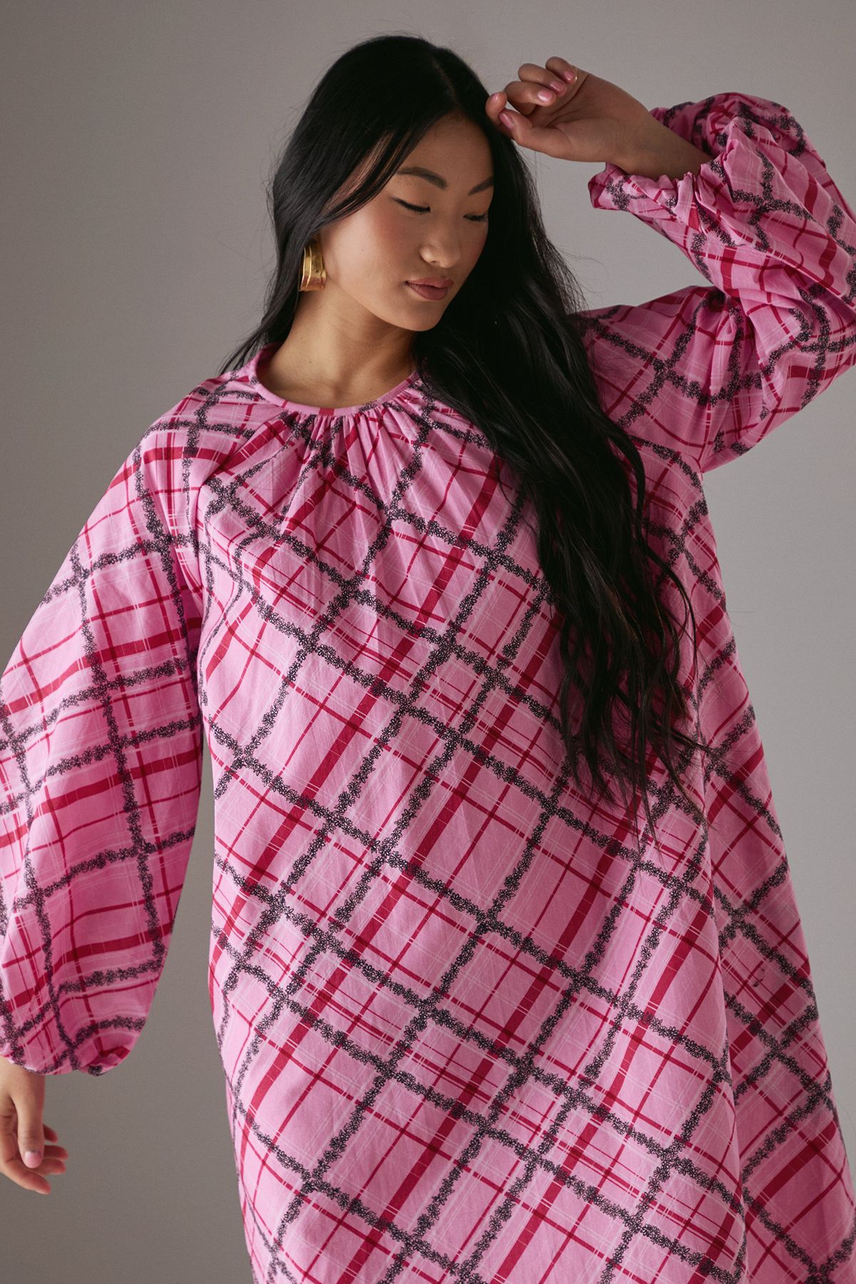 Warehouse Petite Cotton Trapeze Smock Midi Dress Pink image 4