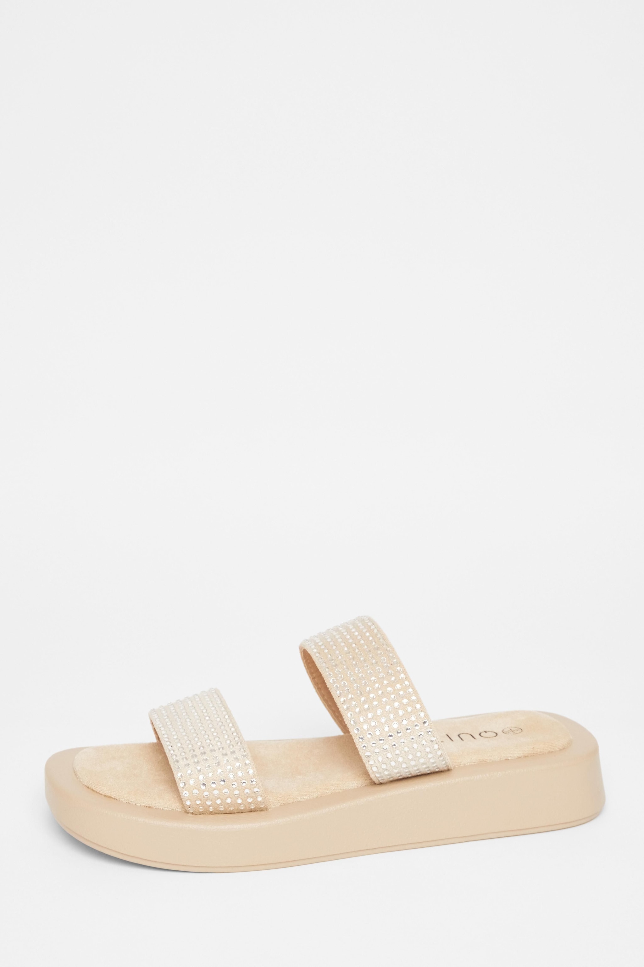 Quiz Nude Diamante Flatform Sandals image 3