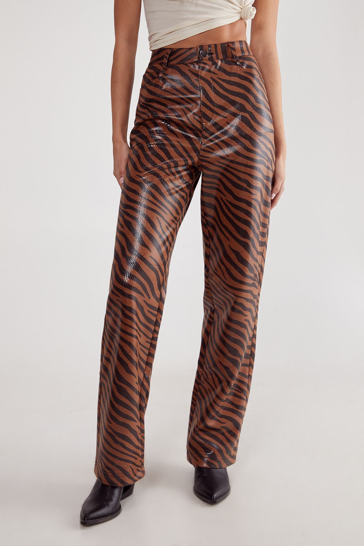 NastyGal Neutral Zebra Straight Leg Pant Neutral image 5