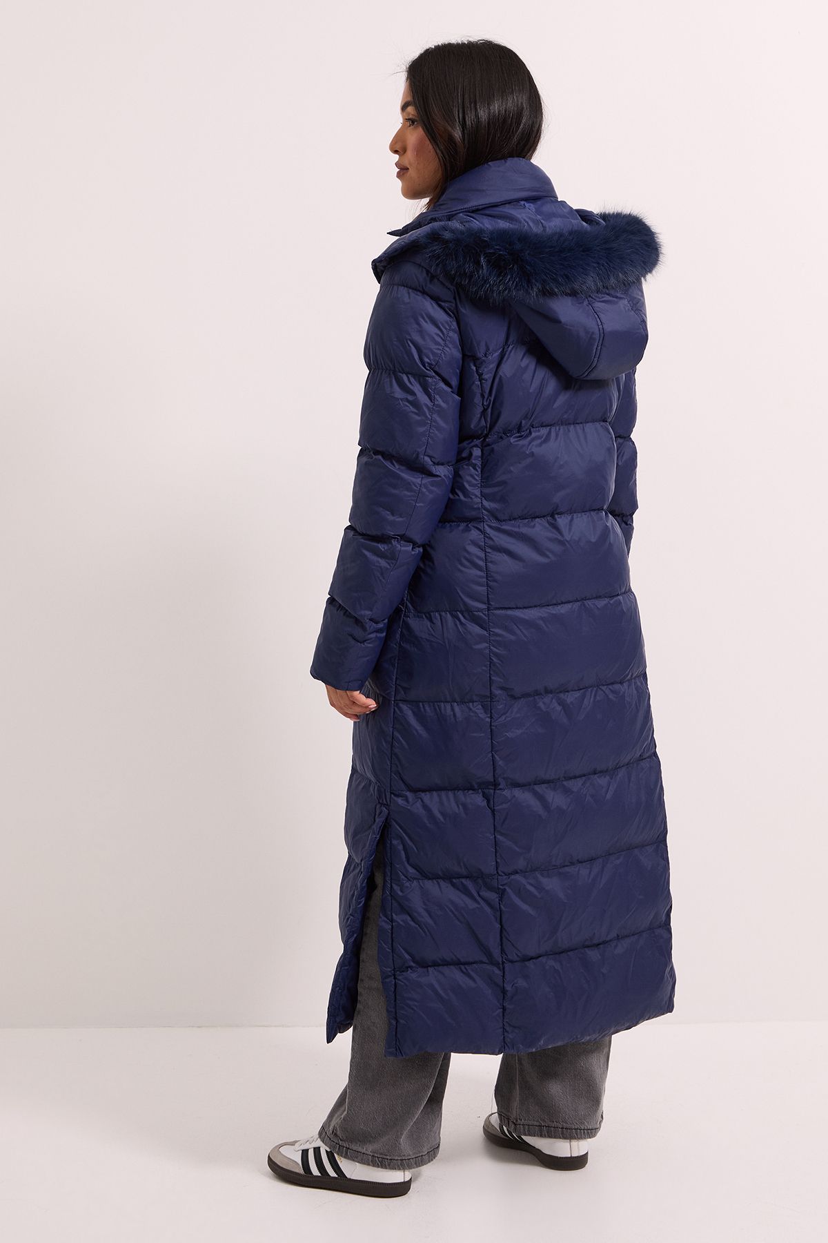 Dorothy Perkins Petite Fur Trim Padded Puffer Coat Navy image 5