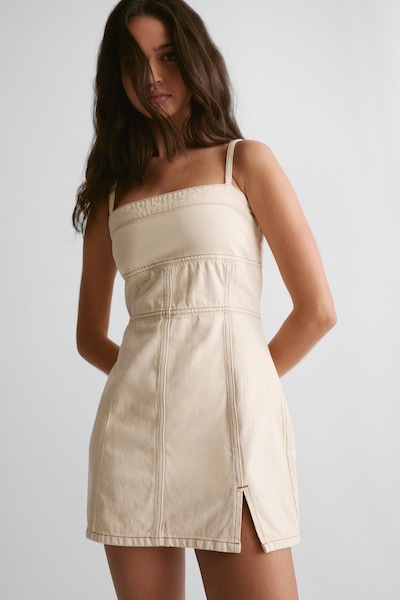 NastyGal The Denim Strappy Mini Dress Ecru