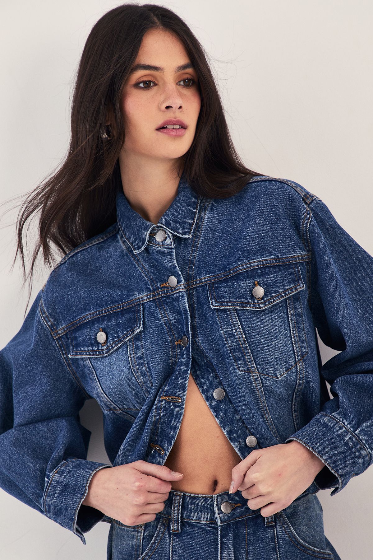 NastyGal The Cropped Boyfriend Denim Jacket Authentic Midwash image 3