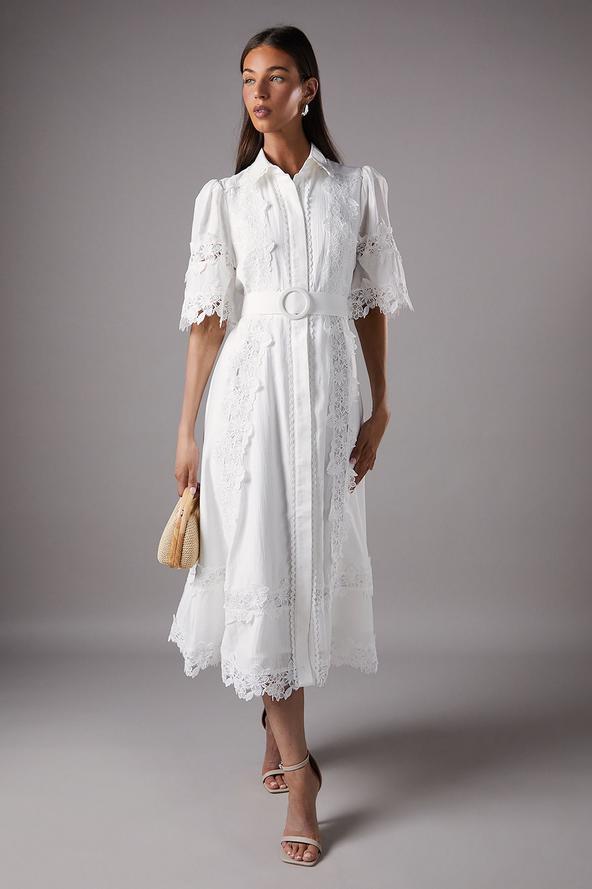 Coast Lace Panelled Belted Shirt Dress Ivory