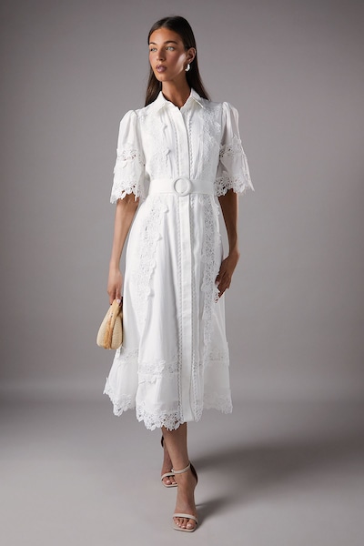 Coast Lace Panelled Belted Shirt Dress Ivory