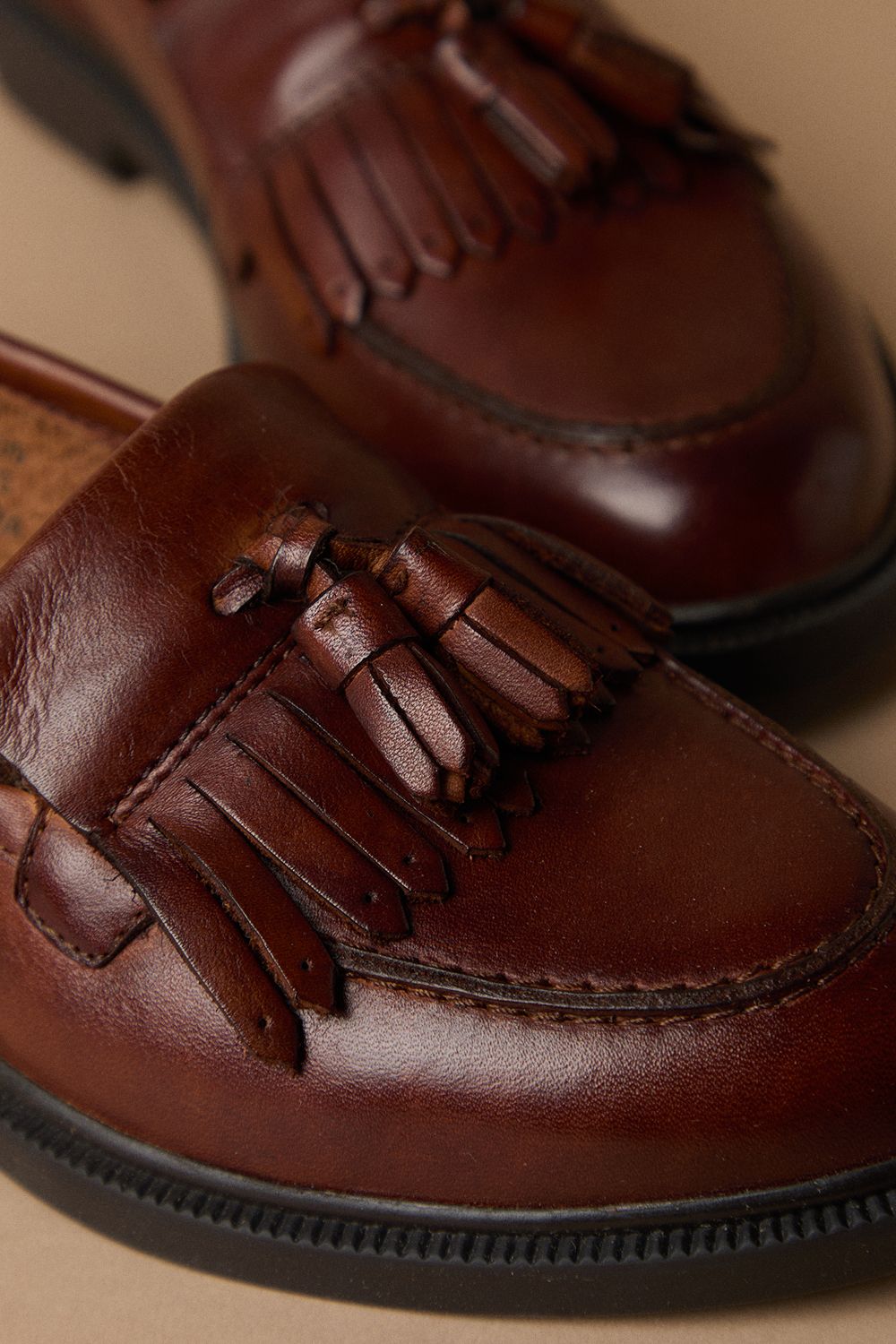 Oasis Brighton Real Leather Tassel Loafers Tan image 4