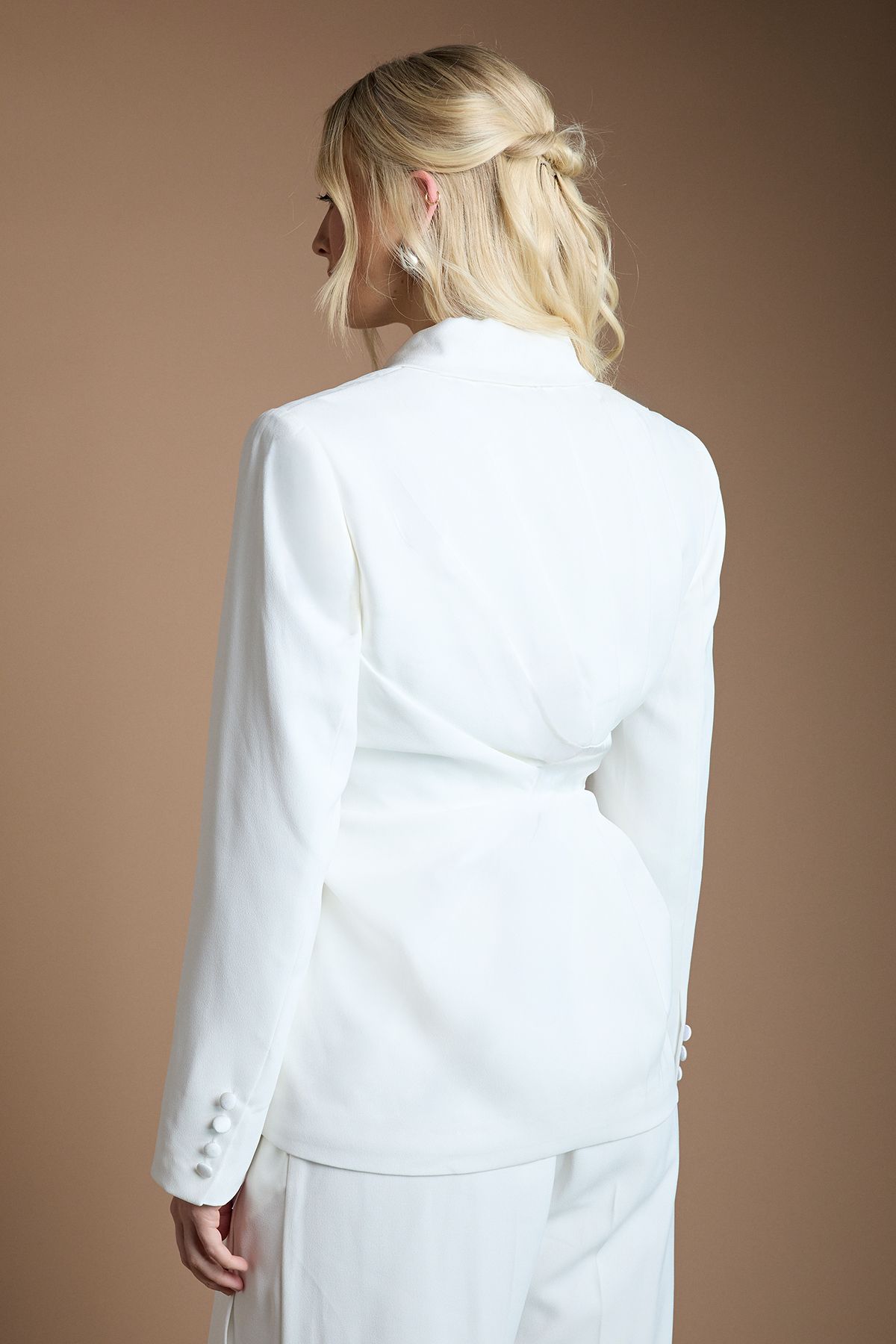 Coast Wrap Front Satin Lapel Wedding Blazer Ivory image 3
