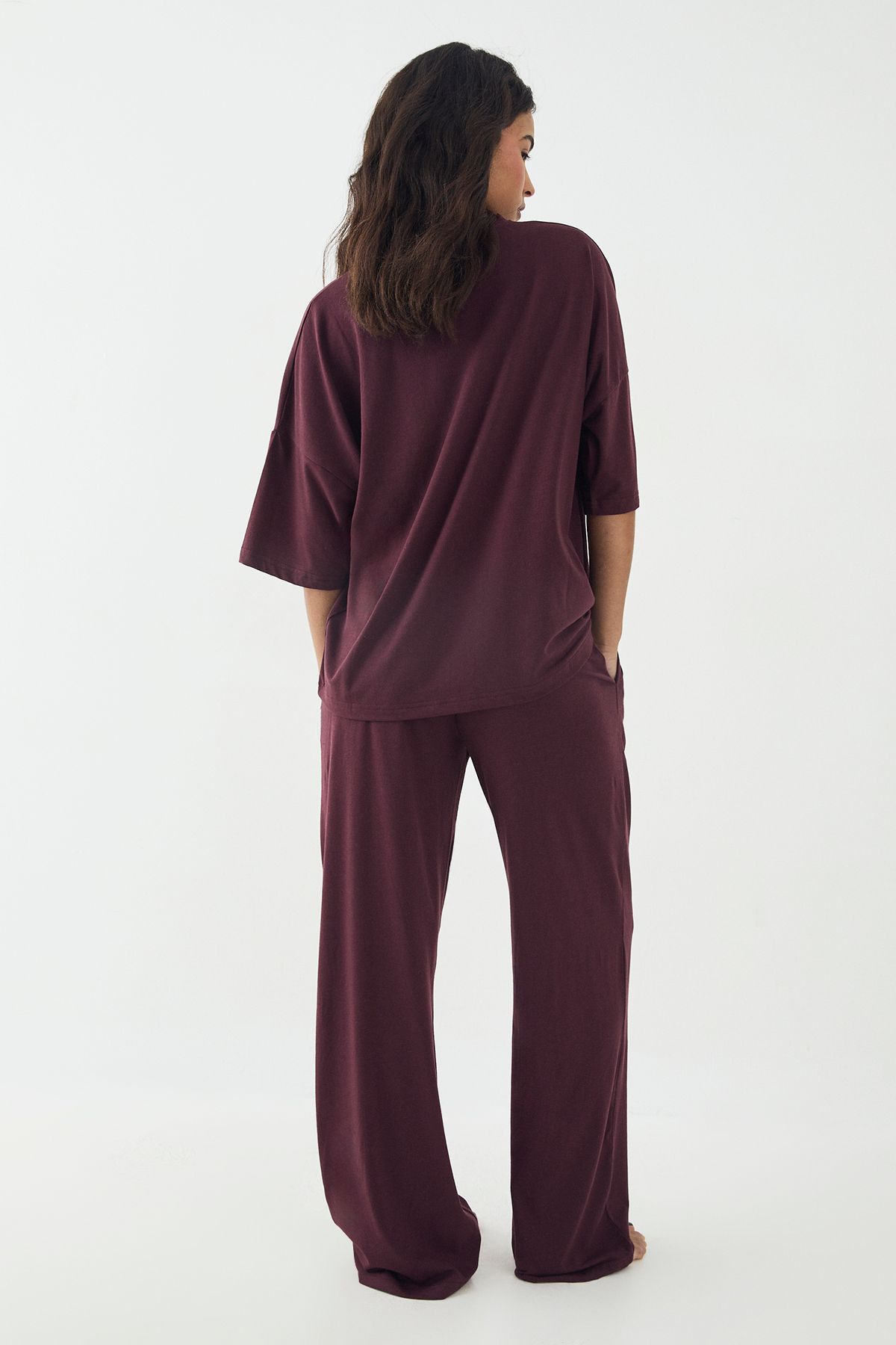 DSGN Studio DSGN Studio Lounge Supersoft Wide Leg Trouser Burgundy image 2