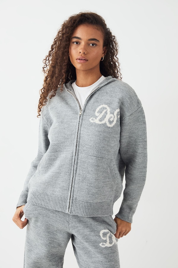 DSGN Studio DSGN Studio Knitted Zip Through Hoodie Grey Marl