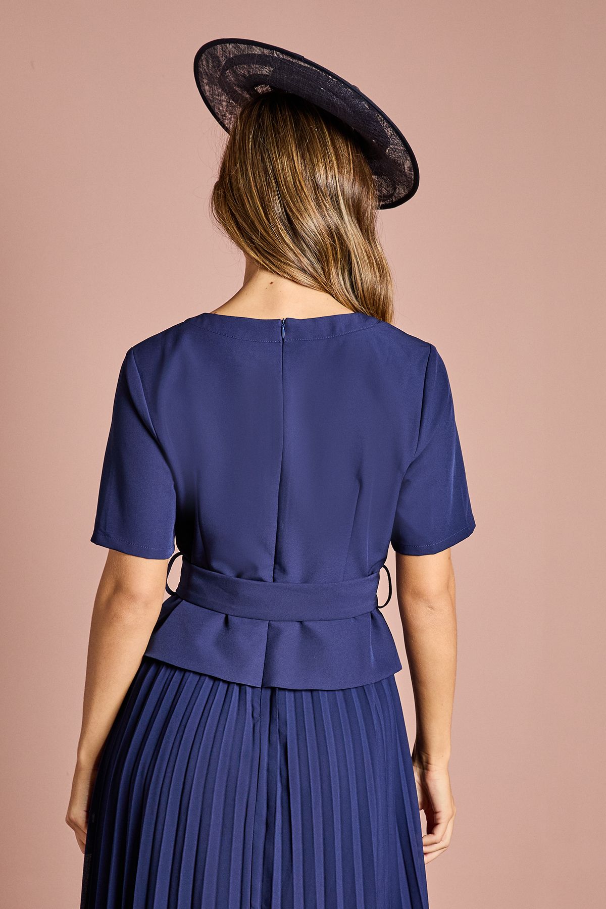 Coast Short Sleeve Button Down Pleated Skirt Midi Dress Navy image 3