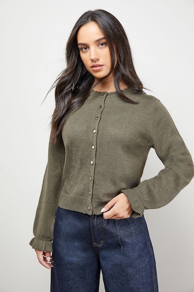 Oasis Ruffle Detail Cropped Cardigan Khaki