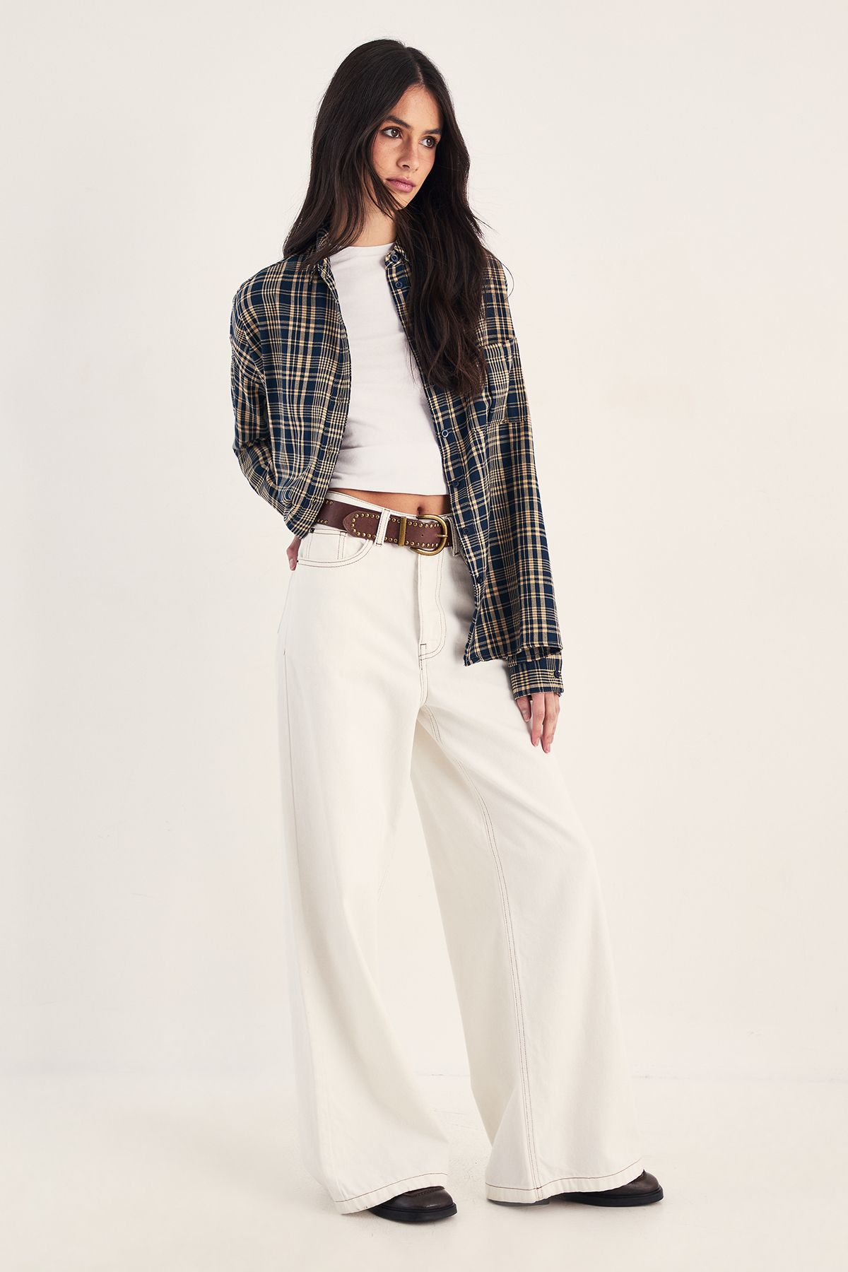 NastyGal Check Oversized Shirt Blue image 3