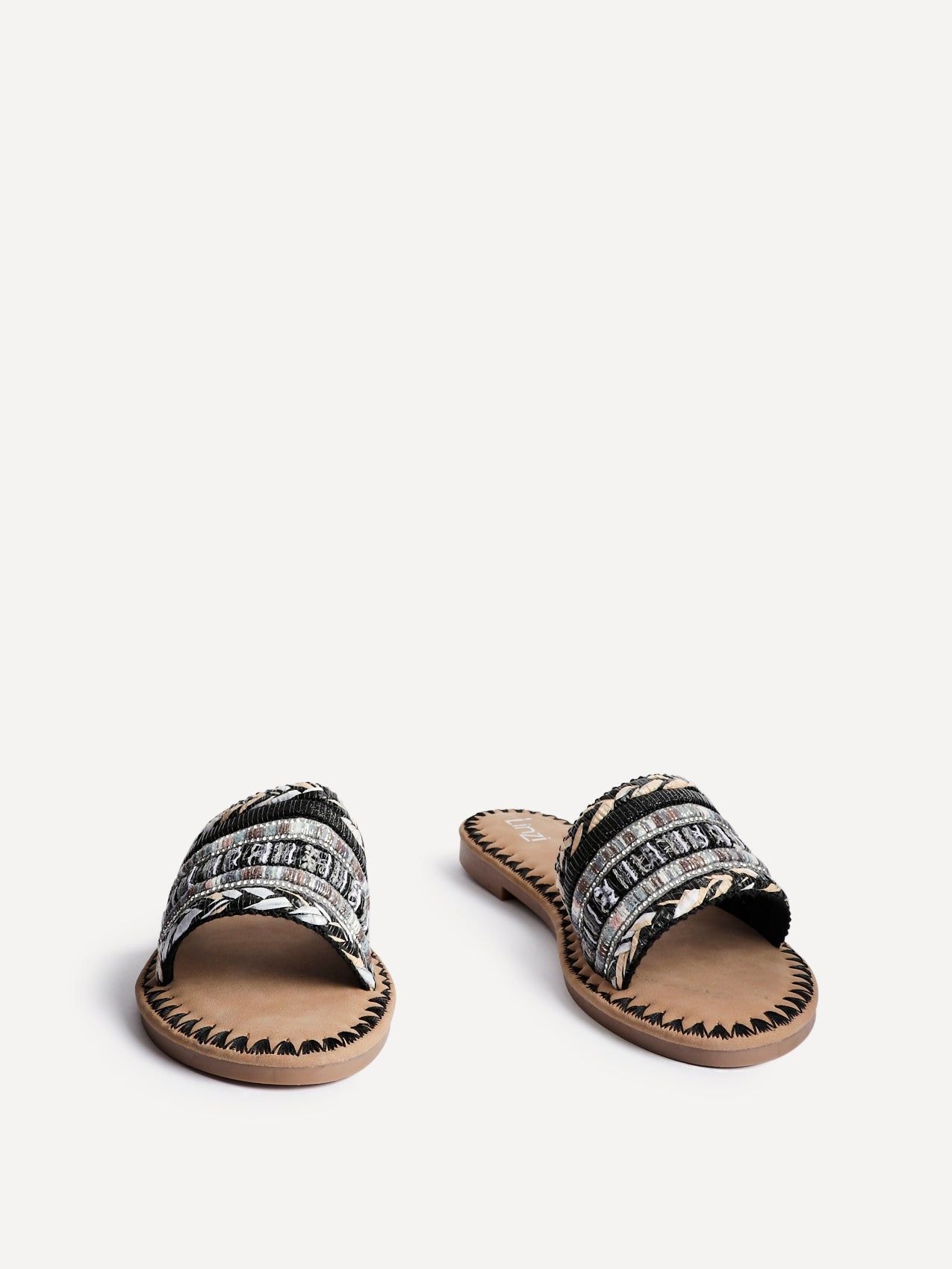 Linzi Carel Black Woven Embellished Flat Sandals image 3