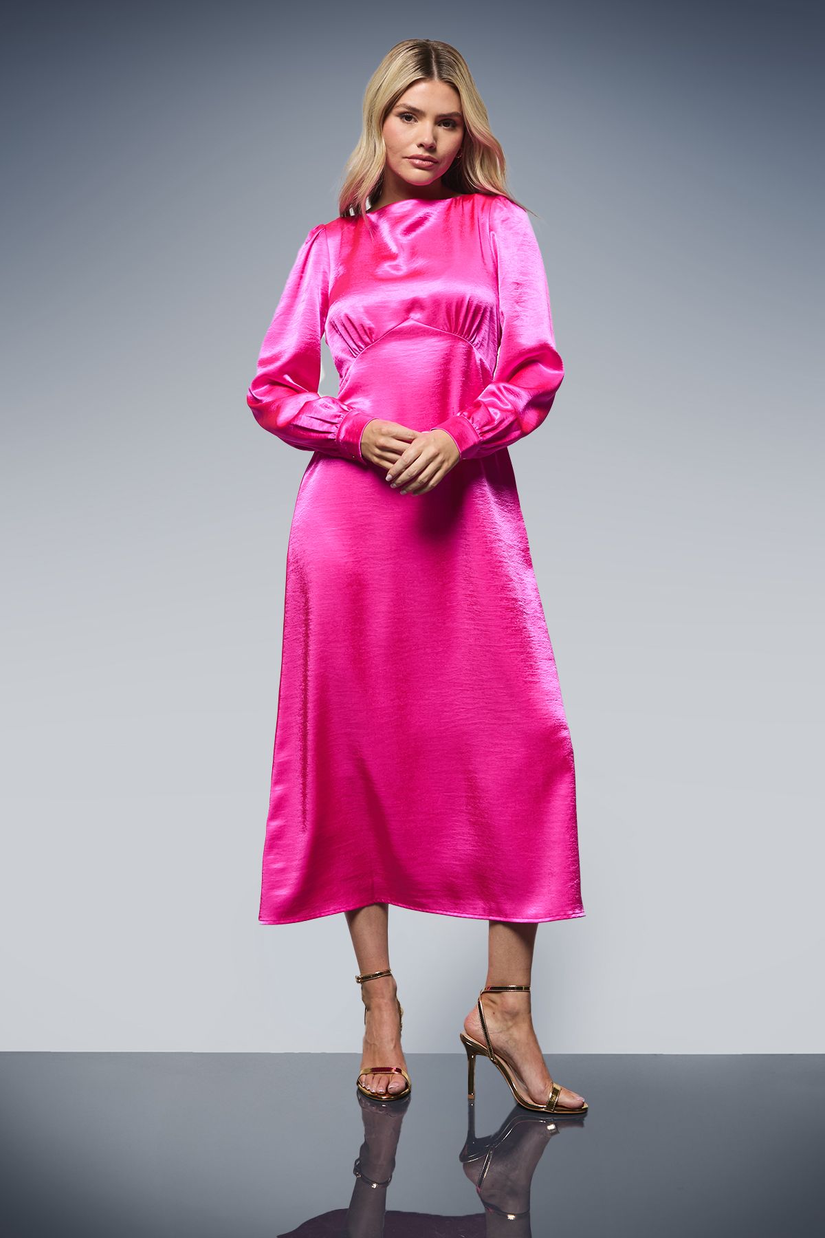 Dorothy Perkins DP Luxe Blouson Empire Sleeve Seam Detail Midi Dress Pink image 1