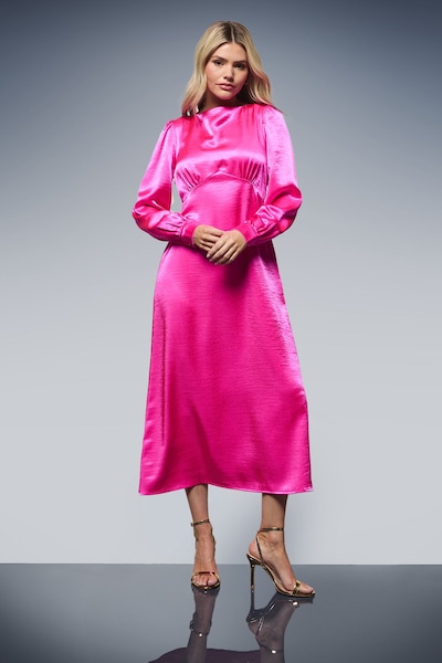 Dorothy Perkins DP Luxe Blouson Empire Sleeve Seam Detail Midi Dress Pink