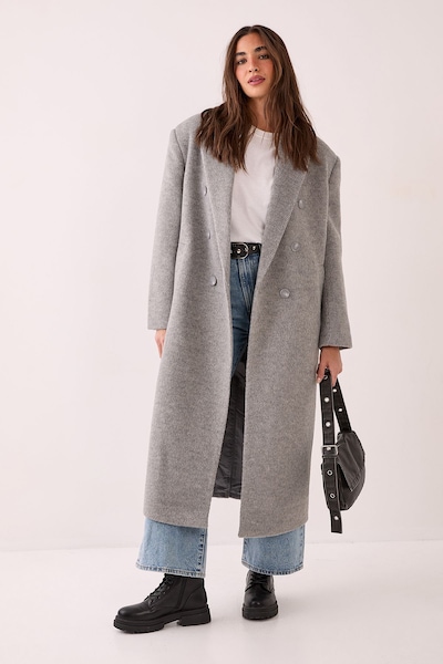 NastyGal Double Breasted Smart Coat Light Grey