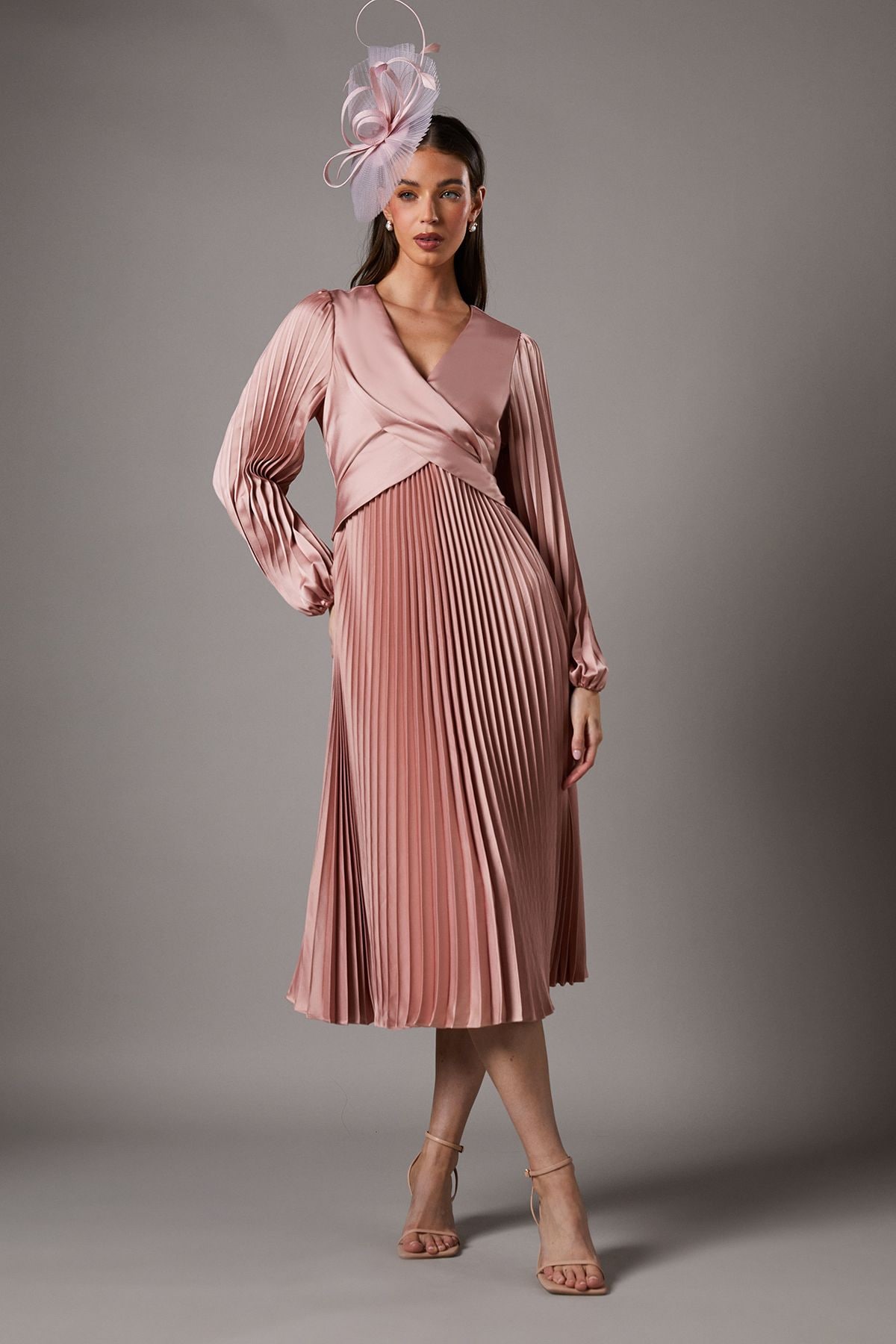 Coast Rose Pleat Skirt Satin Midi Dress PLT
