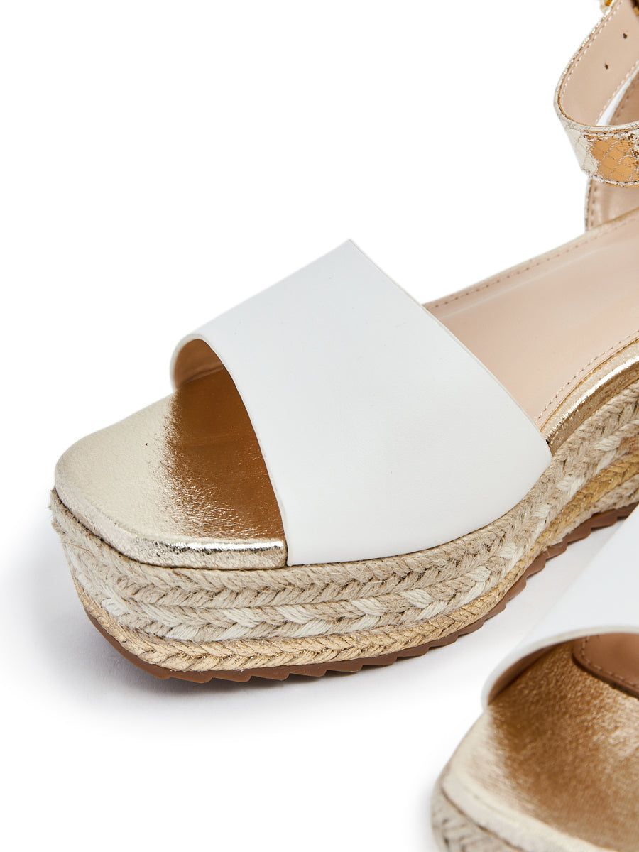 Linzi Malaga Gold & White Plaited Flatform Wedge Sandal image 4