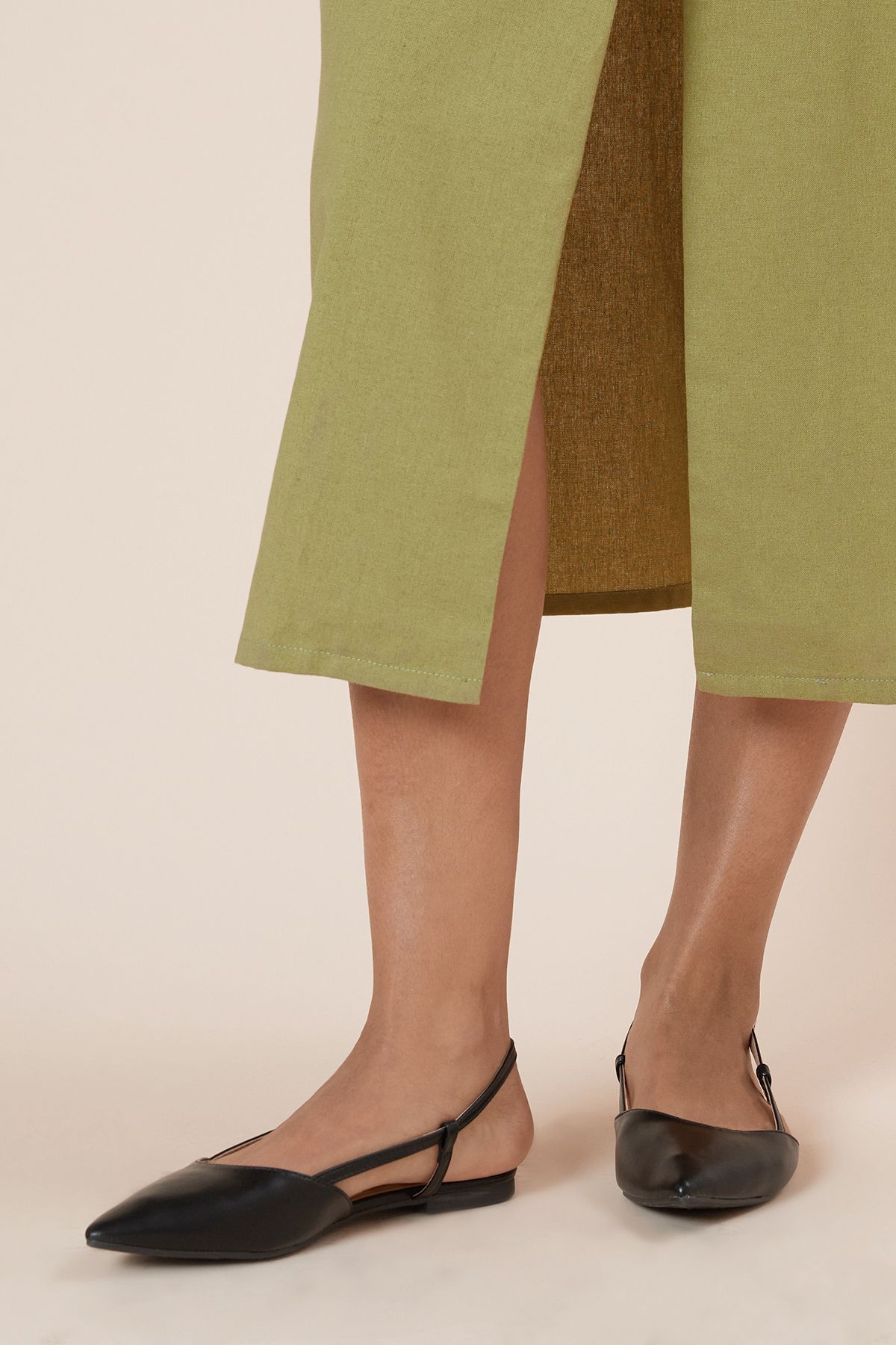 Dorothy Perkins Briony Faux Leather Comfort Sock Pointed Slingback Flat Shoes Black image 2