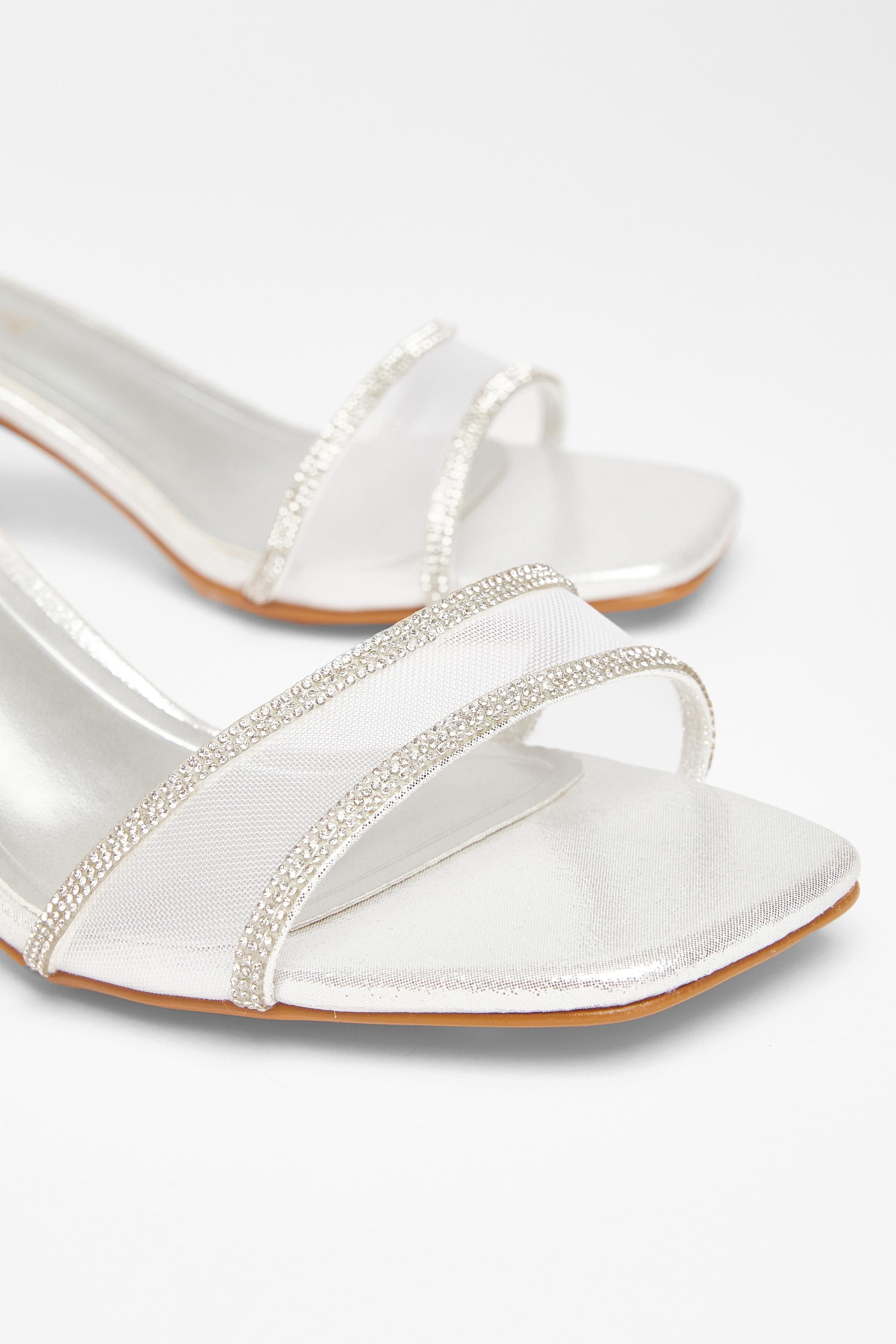 Quiz Silver Wide Fit Mesh Front Heeled Sandals image 4