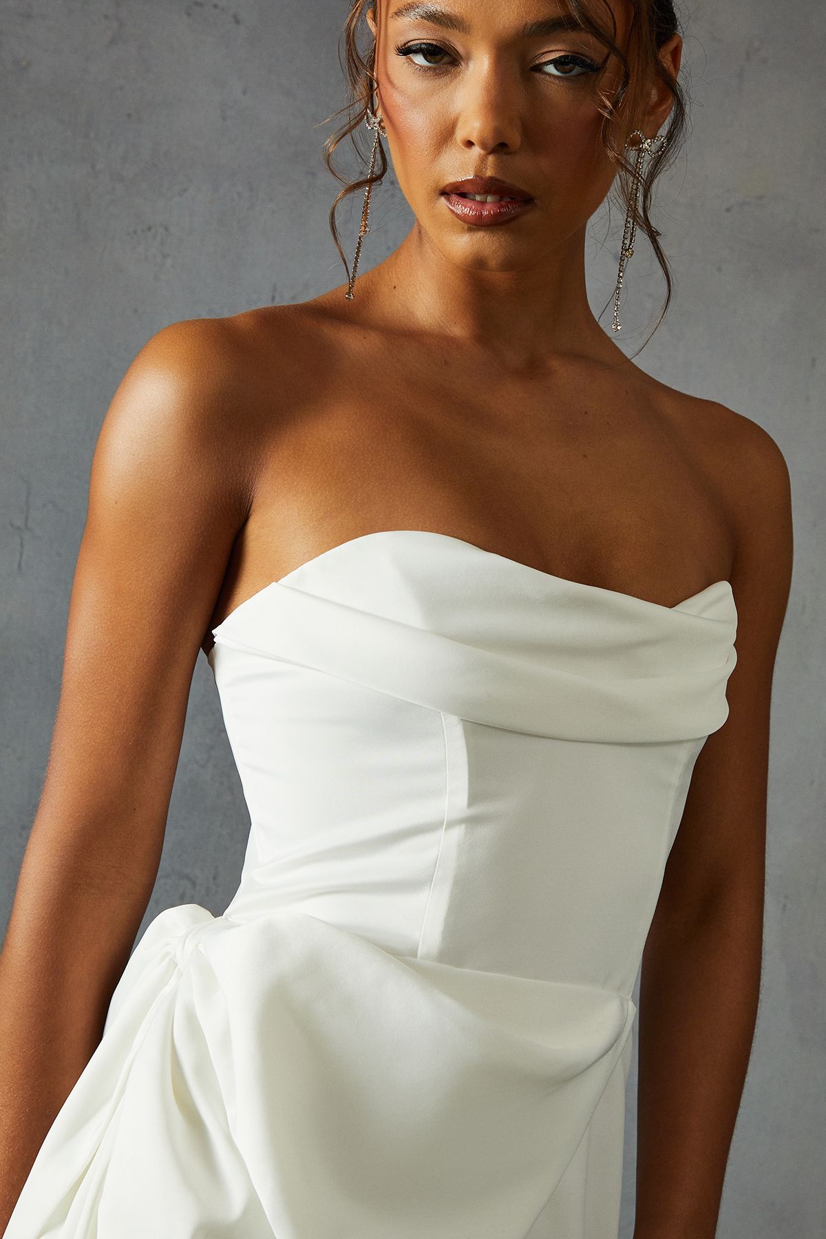 MissPap Satin Draped Bow Playsuit White image 2