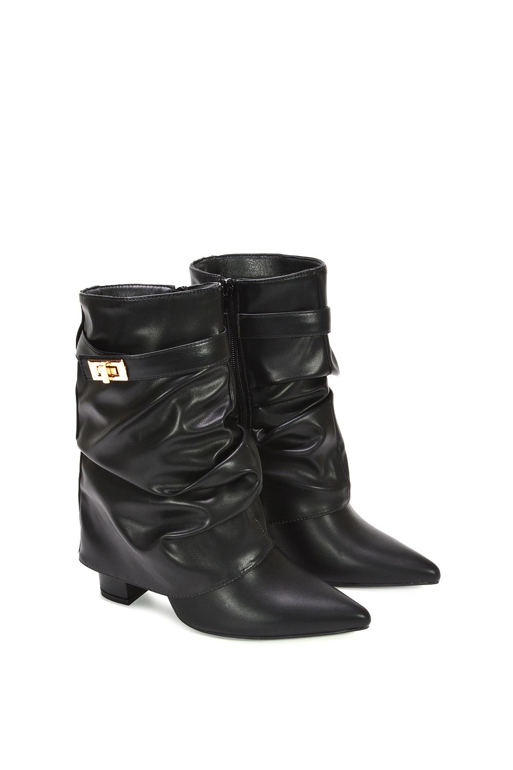 XY London 'Thalia' Pointed Ruched Block Heel Slouchy Booties image 6