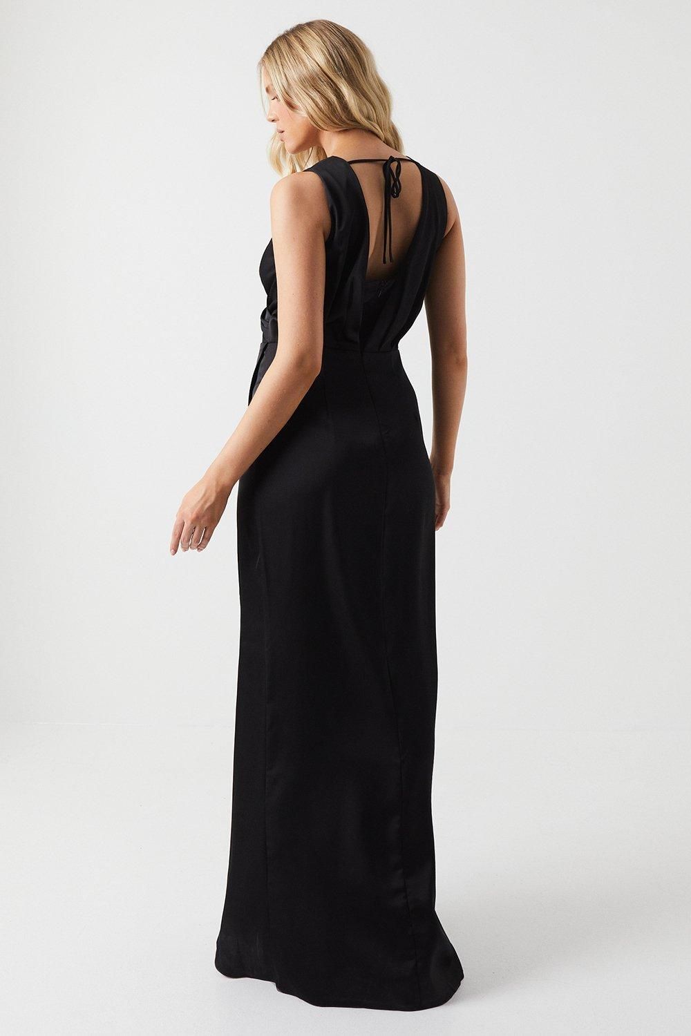 Coast Ruched Waist Detail Satin Bridesmaid Dress Black image 3