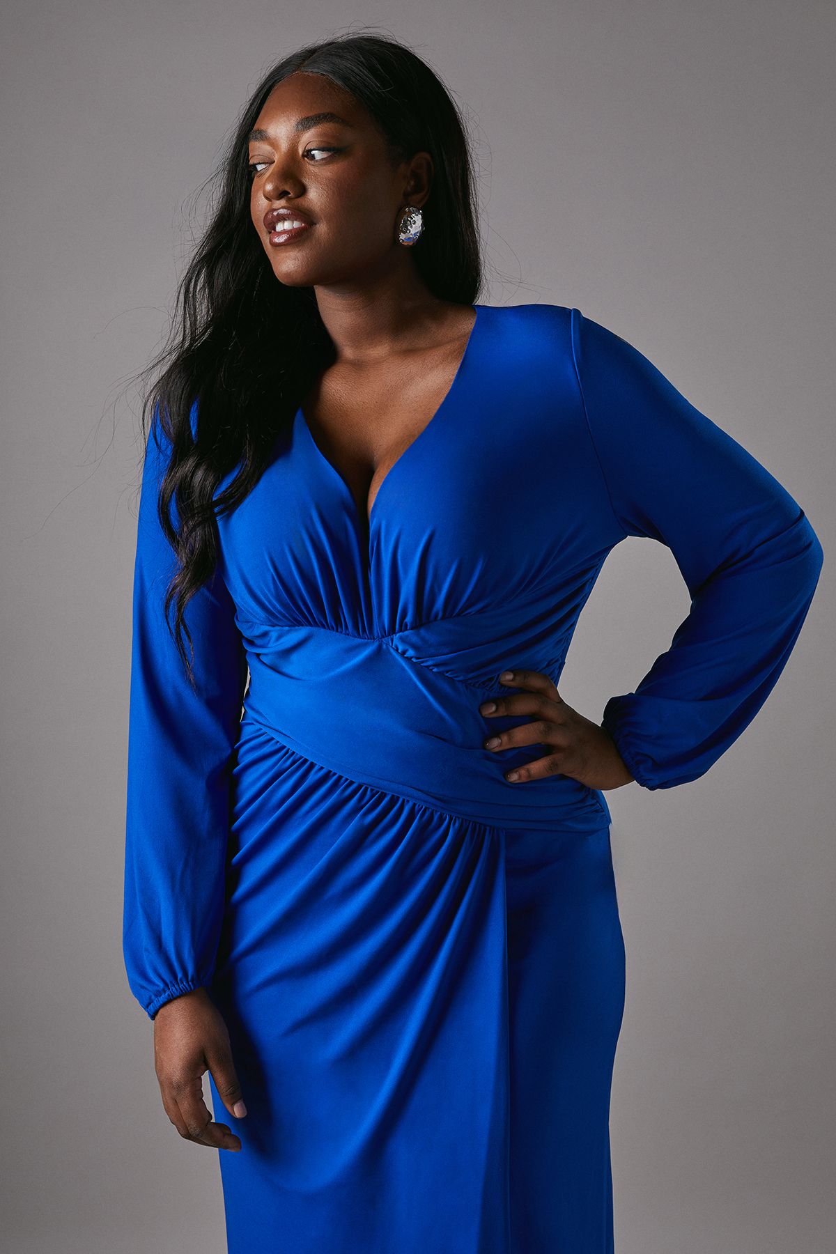 Coast Plus Jersey Tie Wrap Front Long Sleeve Dress Cobalt image 2