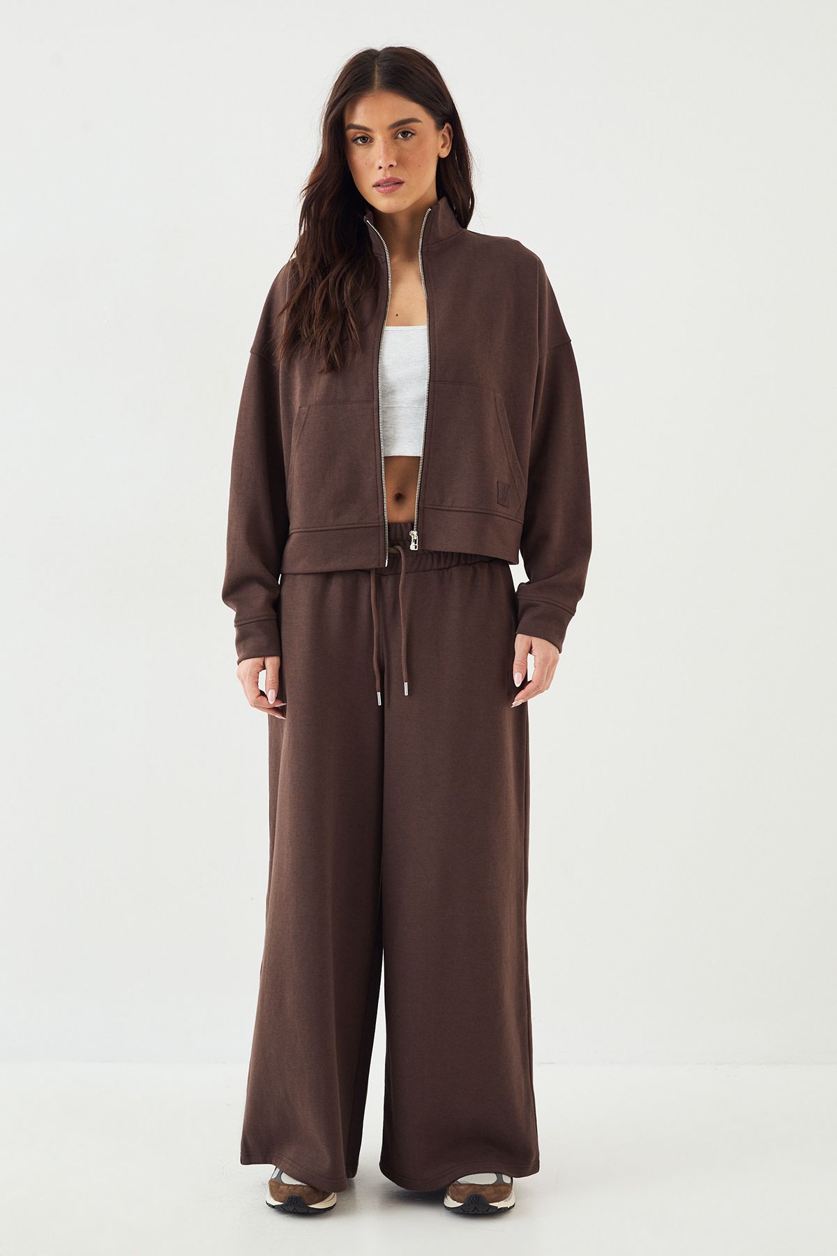 DSGN Studio DSGN Studio Interlock Funnel Neck Zip Through Bomber Dark Chocolate image 5