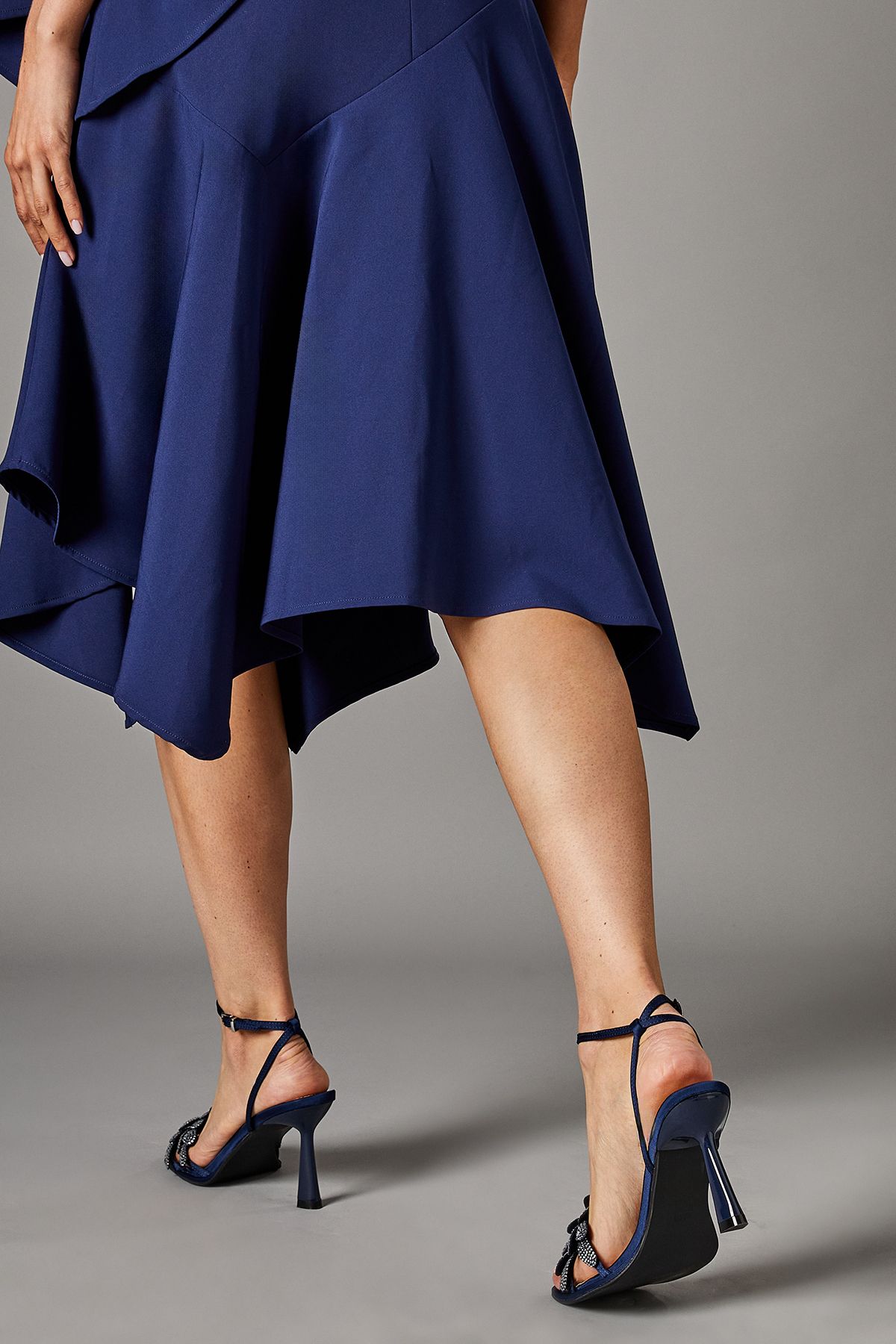 Coast Sandie Satin Diamante Petal High Heel Platform Sandals Navy image 3