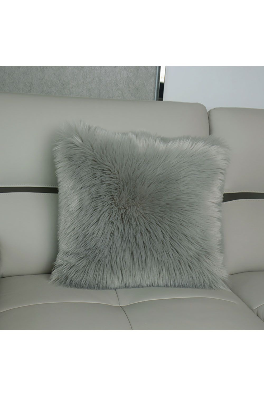 Living and Home 45*45cm Fluffy Faux Wool Grey Cushion Cover image 6