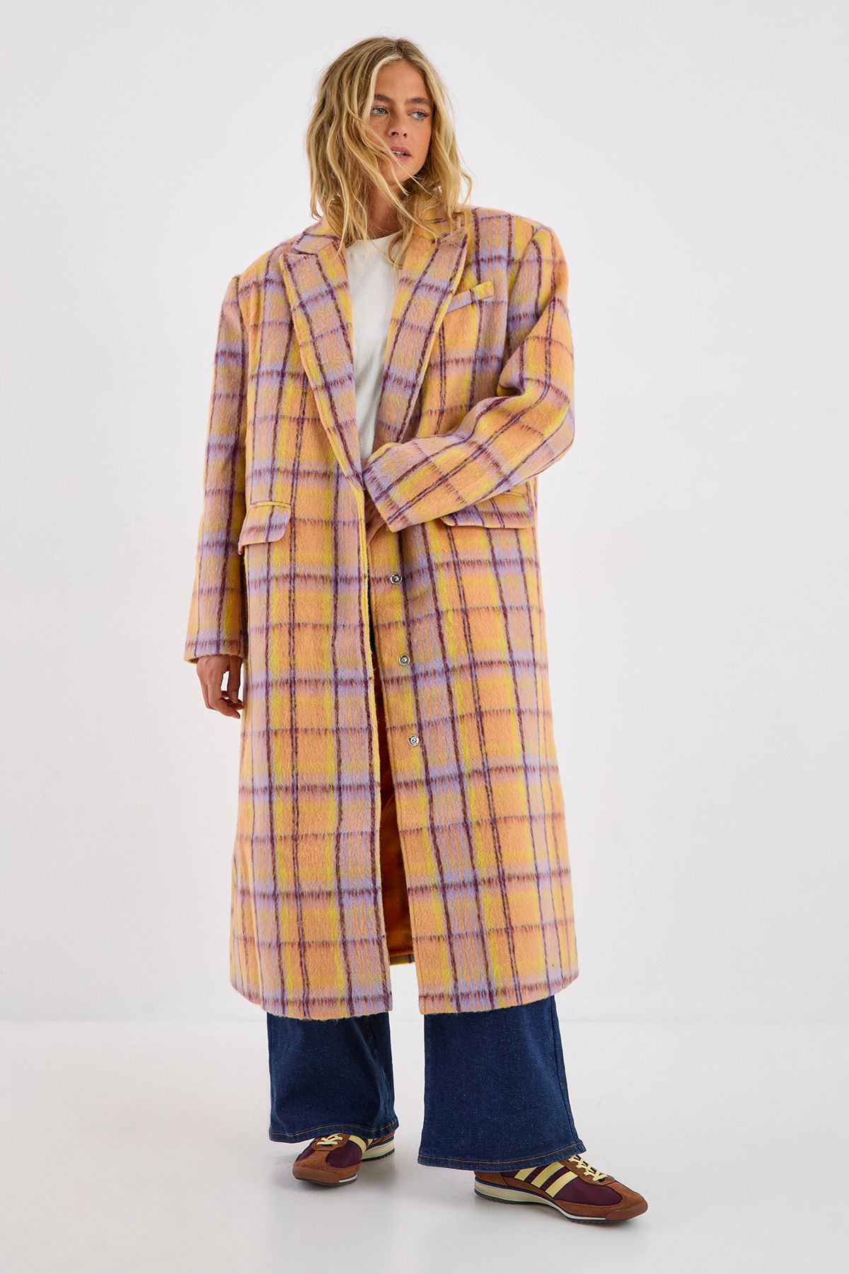 NastyGal Multi Check Single Breasted Tailored Coat Multi