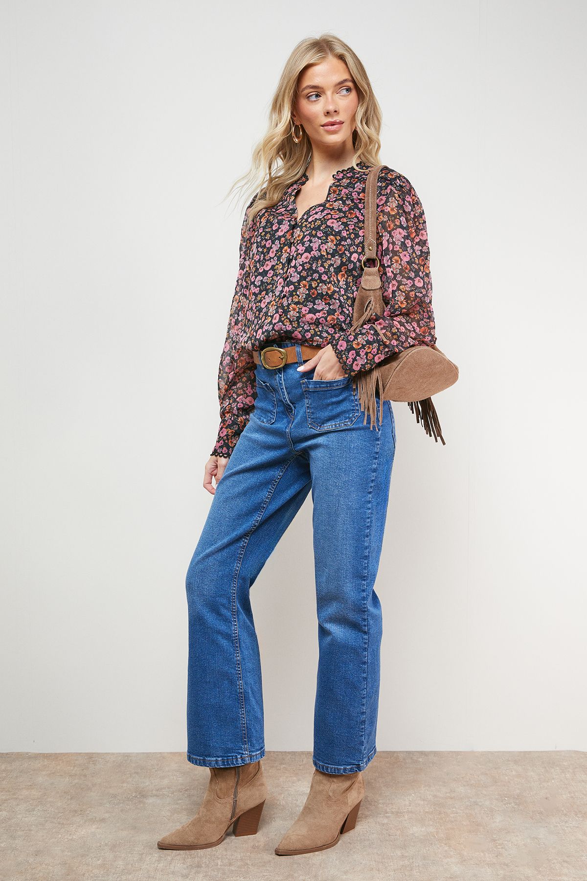 Oasis Printed Chiffon Button Through Blouse Floral image 1