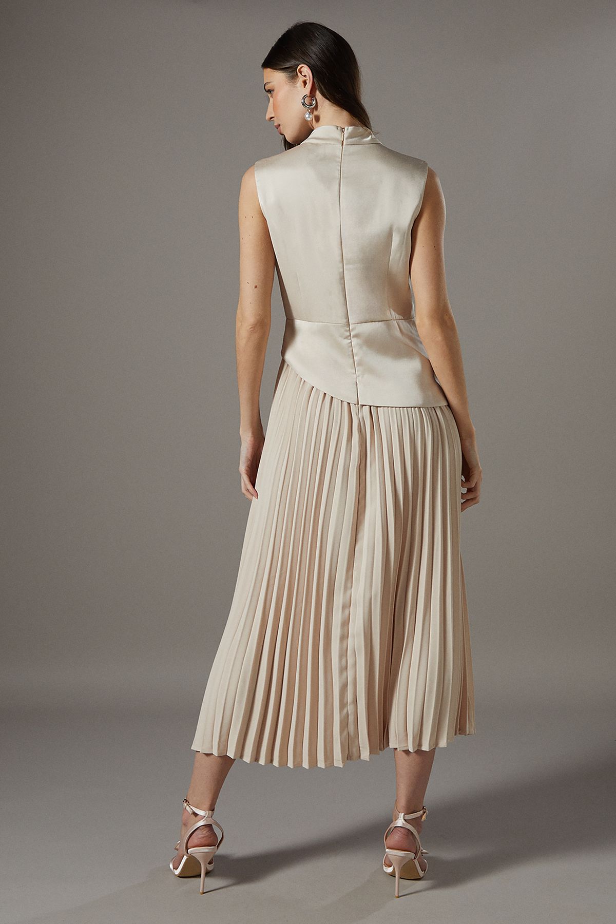 Coast Drape High Neck Pleated Skirt Midi Dress Oyster image 3