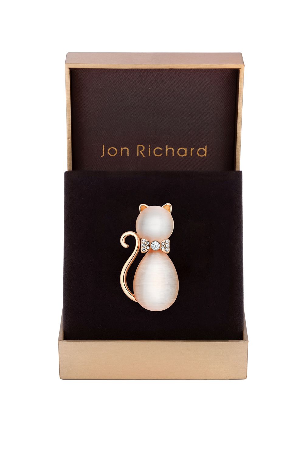 Jon Richard Rose Gold Pink Crystal Cat Brooch - Gift Boxed