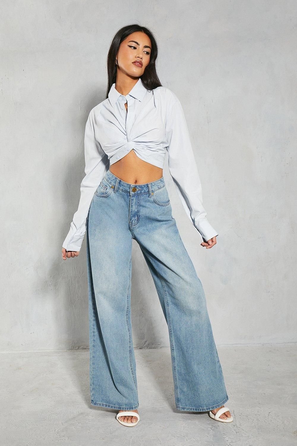 MissPap Poplin Twist Front Cropped Shirt Light Blue image 2