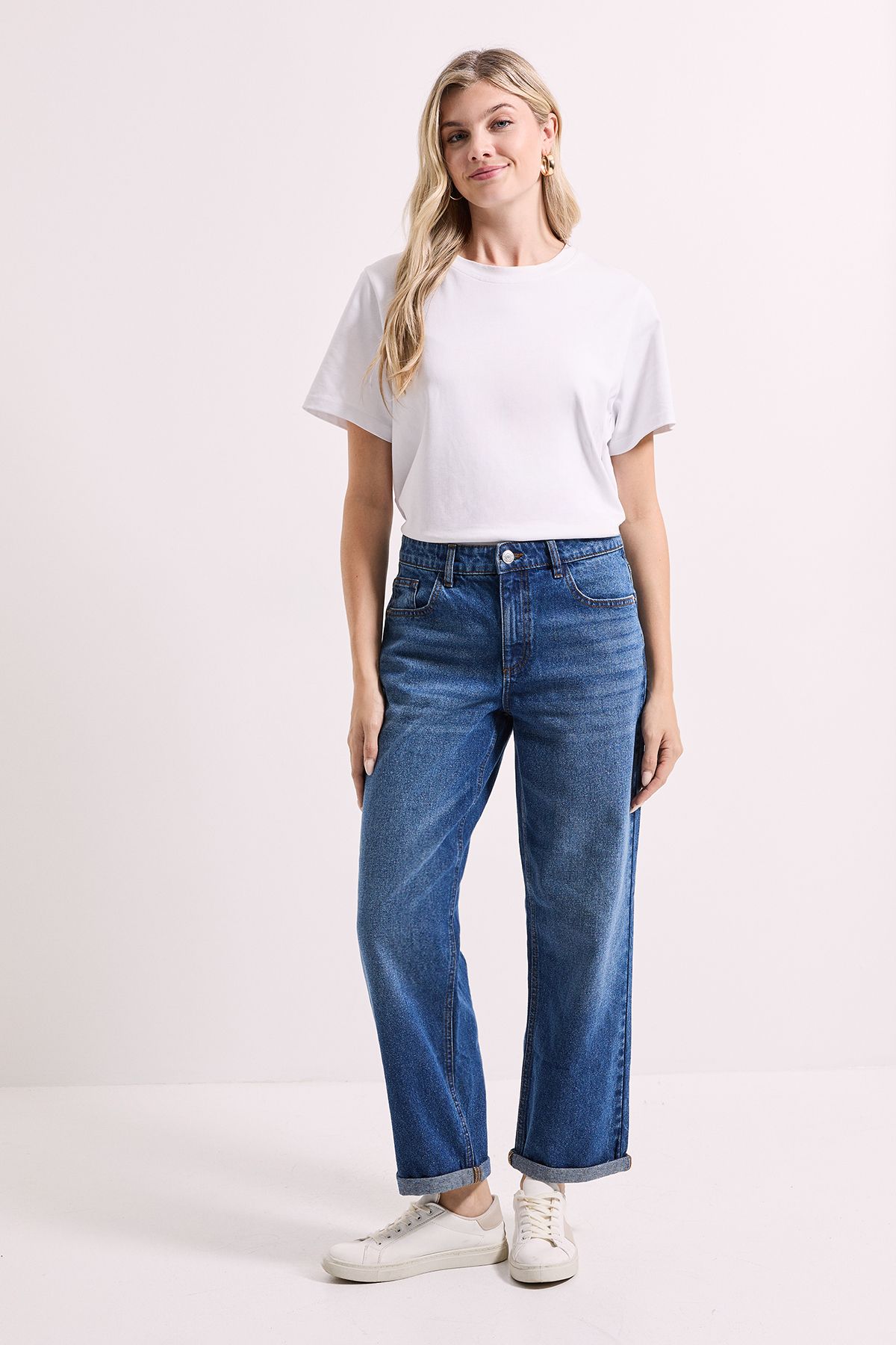 Dorothy Perkins Boyfriends Ankle Grazer Fold Up Jeans Indigo